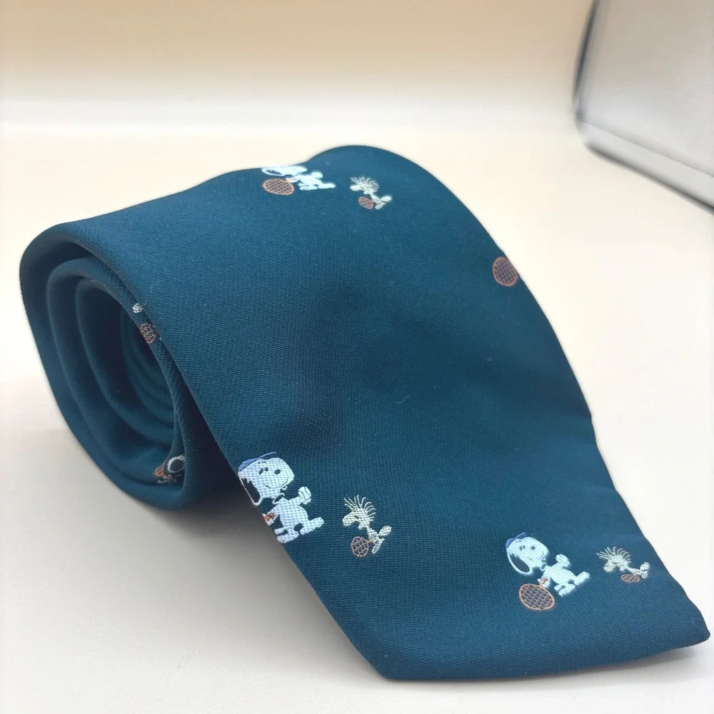 Vintage Resilio Peanuts Snoopy Woodstock Tennis Necktie Teal Green 3.5 Inch